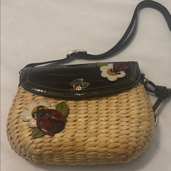 VTG Brighton Ladybug Appliqué Rattan Vegan Leather Crossbody Bag Cottagecore - Picture 2 of 15